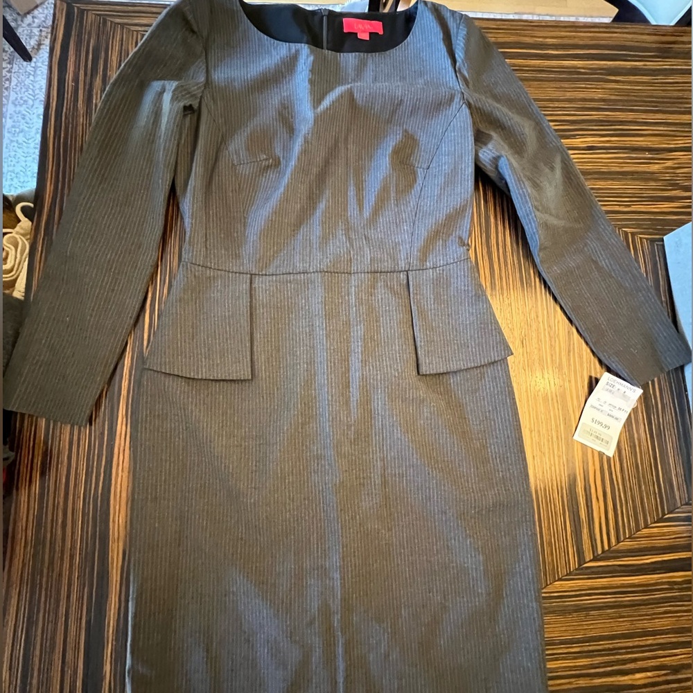NWT LAVIA smart career dress office grey pinstripe dress/peplum size 8